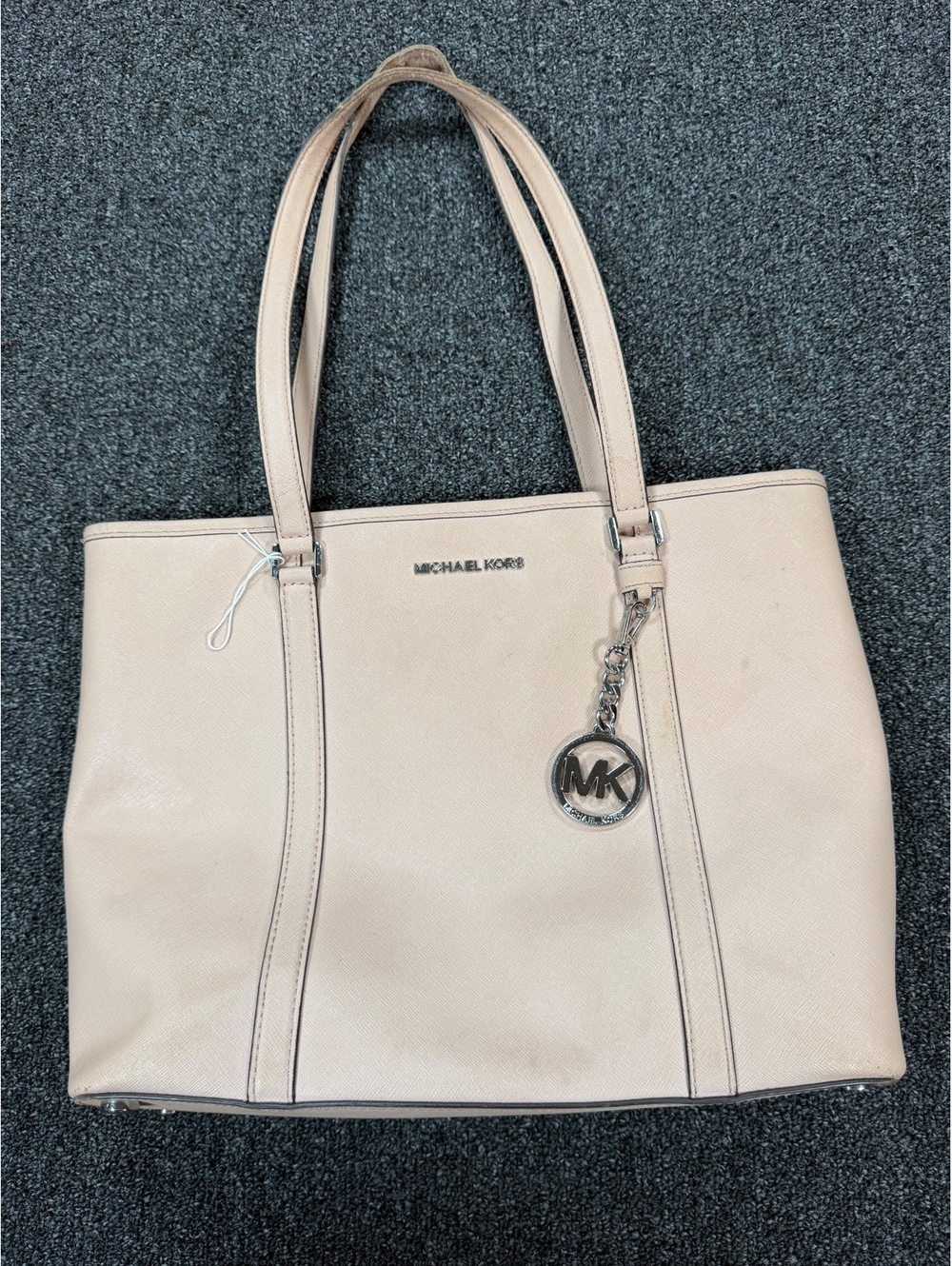 Michael Kors Beige Leather Tote Bag with MK Charm